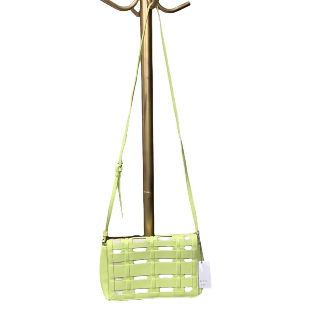 A New Day Lime Green Woven Crossbody Bag Basket Weave Trendy Spring NWT